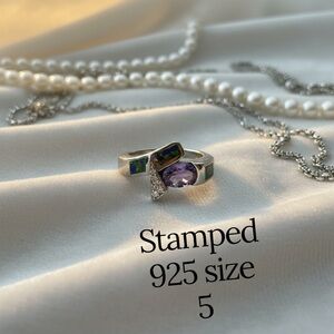 Rare Amethyst Ring with multi color inlay and cz sterling silver​